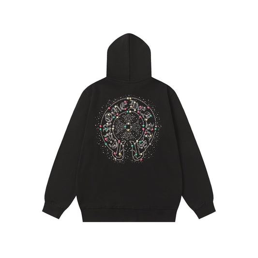 Chrome Hearts Colorful Rhinestone Hoodie - Black Gothic Street Sweatshirt 2608
