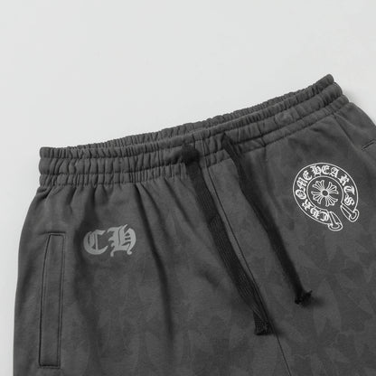 Chrome Hearts Men Designer Wide Leg Jeans Vintage Black with Quilted Texture and Distressed Hem 1115