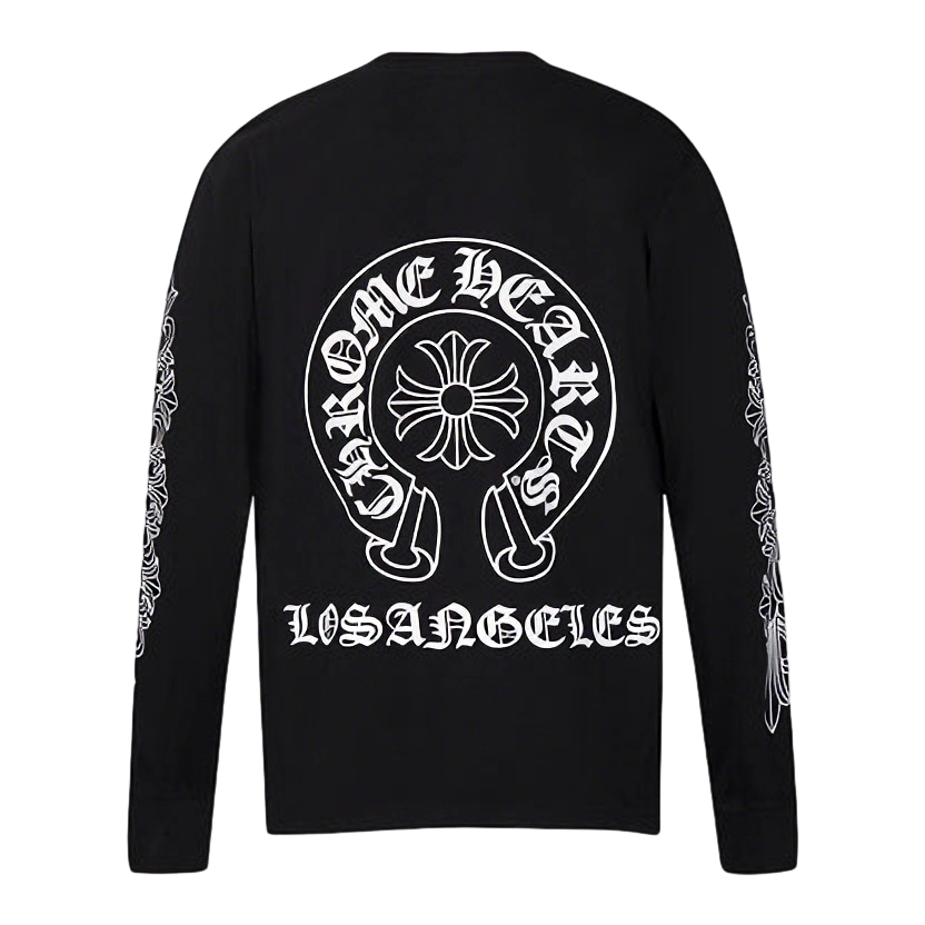 Chrome Hearts Gothic Cross & Graphic Print Long-Sleeve Crewneck Sweatshirts (Black/White)