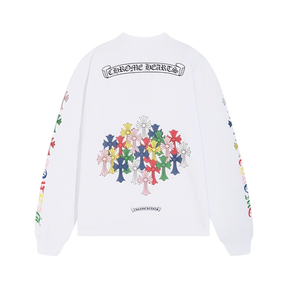 Chrome Hearts Gothic Cross & Graphic Print Long-Sleeve Crewneck Sweatshirts (Black/White)