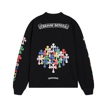 Chrome Hearts Gothic Cross & Graphic Print Long-Sleeve Crewneck Sweatshirts (Black/White)