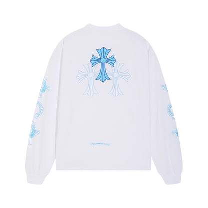 Chrome Hearts Gothic Cross & Graphic Print Long-Sleeve Crewneck Sweatshirts (Black/White)
