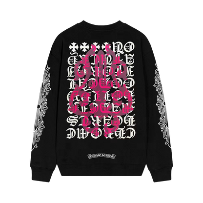 Chrome Hearts Gothic Cross & Graphic Print Long-Sleeve Crewneck Sweatshirts (Black/White)