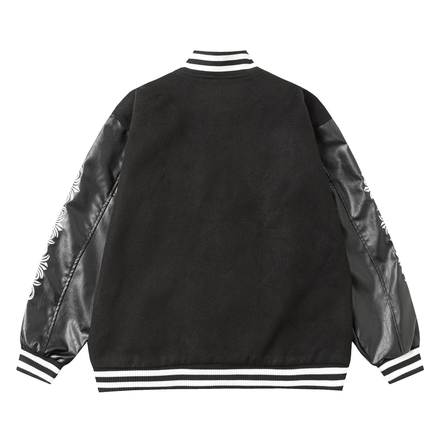 Chrome Hearts Cross Embroidered Leather Sleeve Varsity Jacket - Black Street Style 116