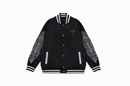 Chrome Hearts Embroidered Sleeve Varsity Jacket - Black Streetwear Coat 5577