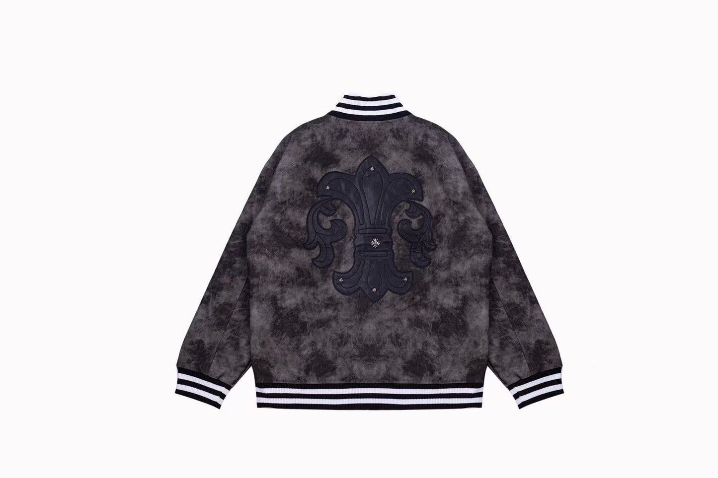 Chrome Hearts Fleur-de-lis Patch Varsity Jacket - Grey Tie-dye Outerwear A5588
