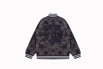 Chrome Hearts Fleur-de-lis Patch Varsity Jacket - Grey Tie-dye Outerwear A5588